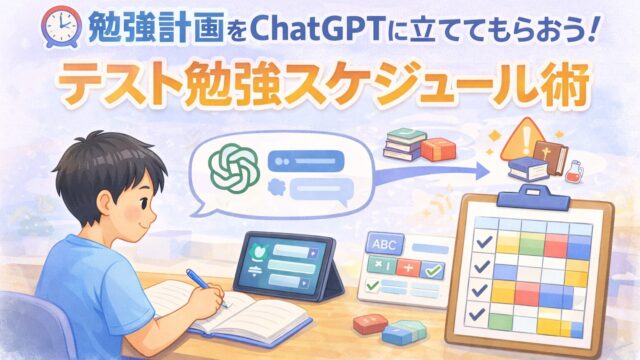 ChatGPTを使って中学生がテスト勉強の計画を立てるイメージを表したアイキャッチ画像