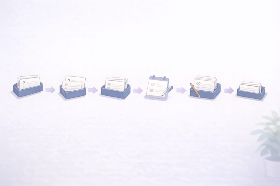 高校生向けの1週間暗記プログラムを曜日ごとに整理した図で、短く回して復習する流れを理解しやすくする挿絵