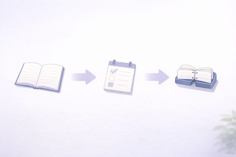 åŠç¿åœæ¥ã»æ¬¡ã®æ¥ã»æ°æ¥åŸã®åŸ©ç¿ã¿ã€ãã³ã°ãç¢å°ã§ç€ºããå³ã§ã埩ç¿ã®ééã倧äºãªããšãçè§£ããããããæ¿çµµ