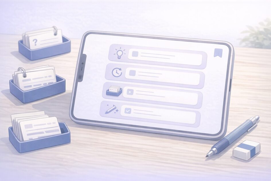 暗記の要点をスマホで見返しやすい形に整理した図で、持ち帰って復習しやすくする挿絵