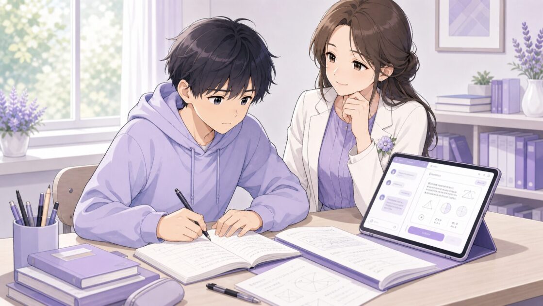 AIに確認問題を作ってもらい、自分で答えながら暗記を整理している勉強場面