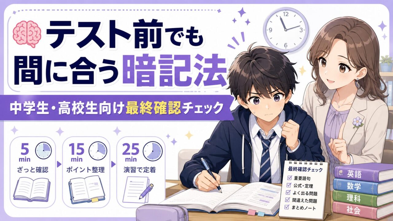 テスト前でも間に合う暗記法として中学生・高校生向けの最終確認チェックを示すアイキャッチ