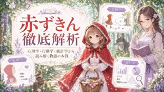赤ずきんの物語を心理学・行動学・統計学の視点から多面的に読み解くことを示したアイキャッチ