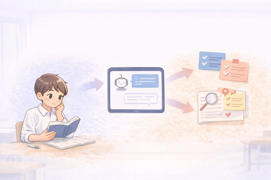 ChatGPTを完成文作成ではなく整理と質問と見直しに使う安全な流れを示した挿絵