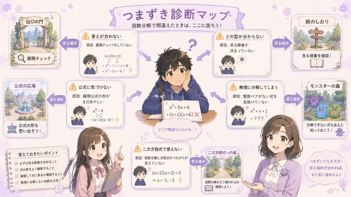 因数分解で間違えた原因と戻る場所を整理したつまずき診断マップ