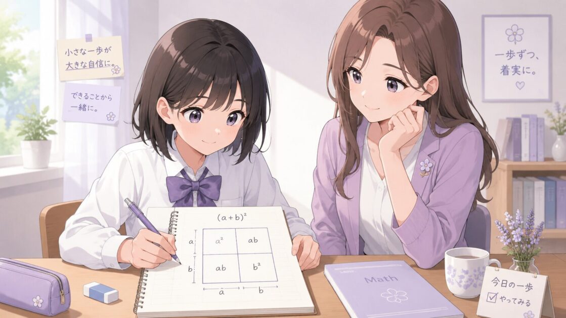 (a+b)² を面積図で1回だけ説明する最小行動を示す挿絵