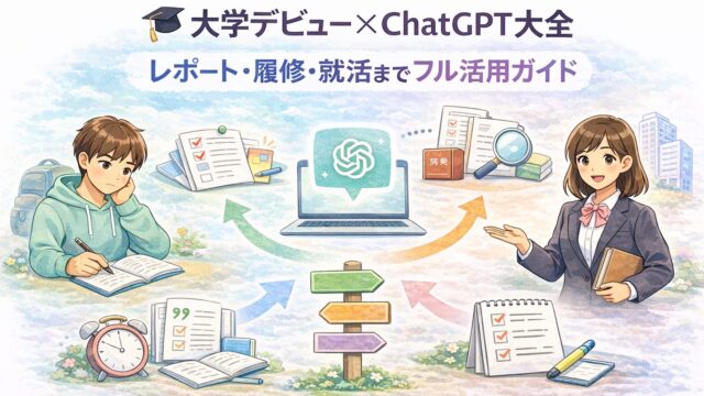 大学デビューで迷いやすいレポート・履修・就活とChatGPT活用をやさしく示したアイキャッチ画像