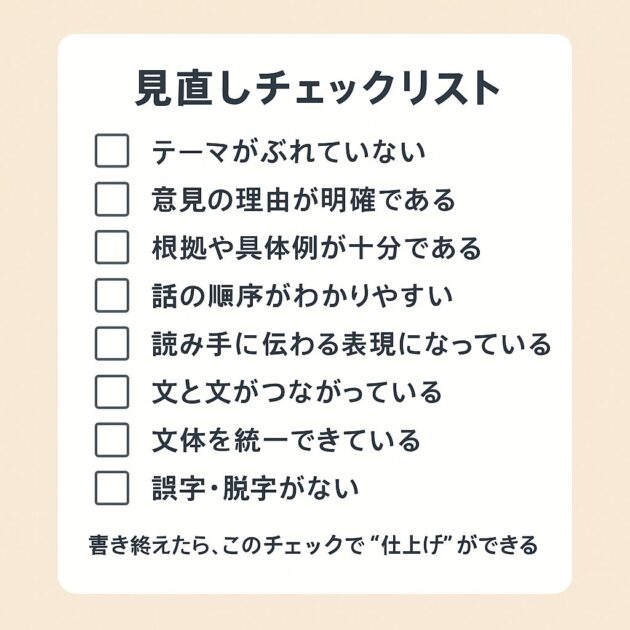 作文の見直し項目をチェックボックスでまとめた図（推敲の手順理解を助ける）