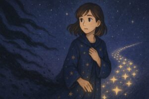 光の道を進む途中で影の気配に不安を感じるもこあい先生 