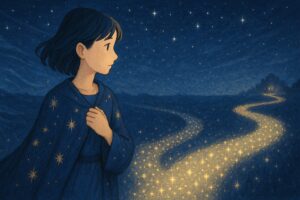 星の光の道が二手に分かれ、迷いながらも前を向くもこあい先生 