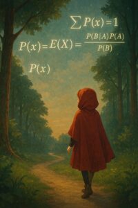 森ã®å°éãæ©ãèµ€ãããããç©ºã«æµ®ãã¶ç¢ºçãšçµ±èšã®æ°åŒãèŠäžããã