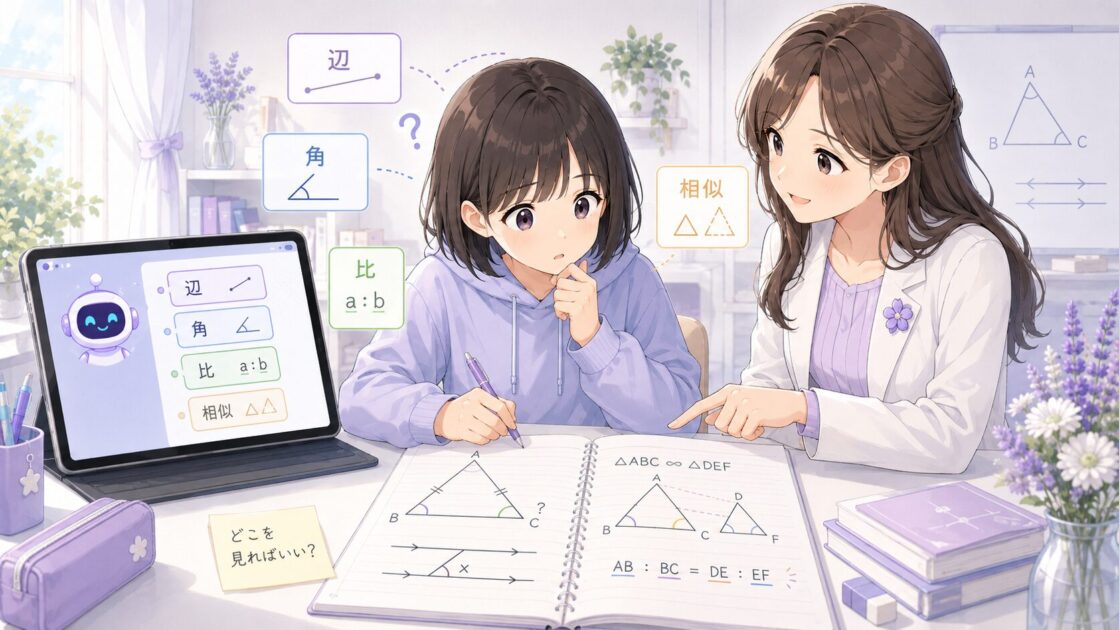 図形問題で辺・角・比・相似などの関係をAIで言葉にして整理する図