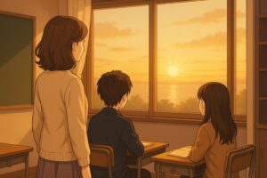 å€ãæããæå®€ã§ãããããå
çãšçåŸãã¡ïŒå¥å€ªã»æµåïŒãçªã®å€ã®ææ¥ãéãã«èŠã€ããŠãããæãããå
ãå·®ã蟌ã¿ãåžæãæããã·ãŒã³ã