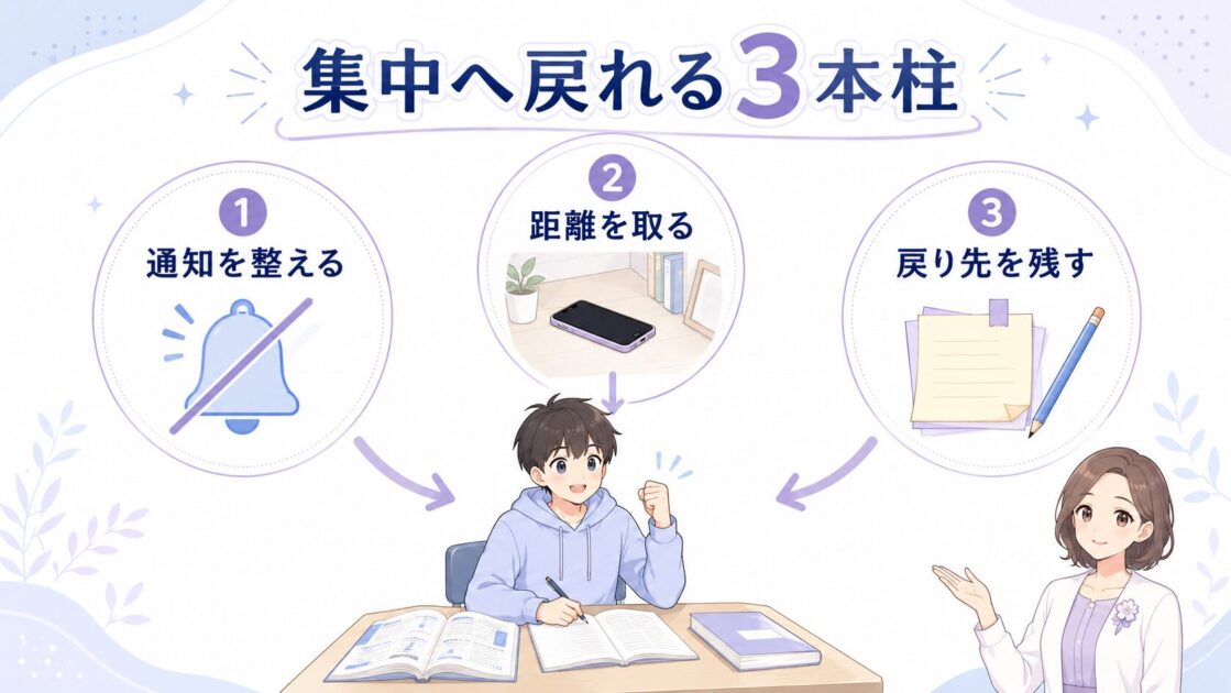 スマホ通知対策の通知・距離・戻り先という3本柱