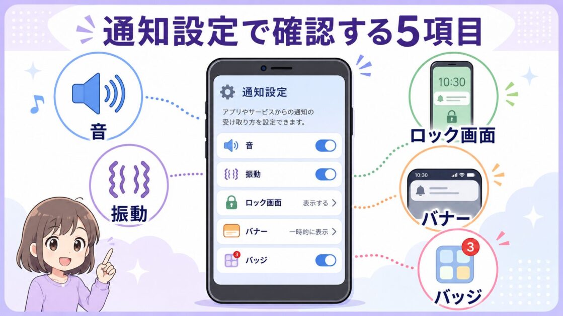 スマートフォンの通知設定で確認する音・振動・ロック画面・バナー・バッジ