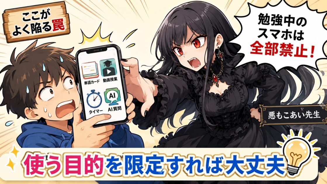 学習目的のスマホ利用まで禁止しようとする悪もこあい先生