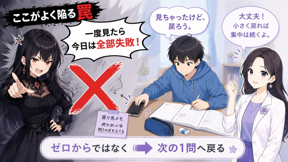 一度スマホを見たら一日の集中は失敗だと決めつける悪もこあい先生