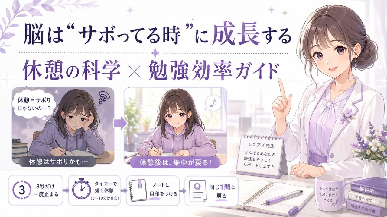 休憩を勉強に戻るための設計として考え、集中と勉強効率を整える記事のアイキャッチ