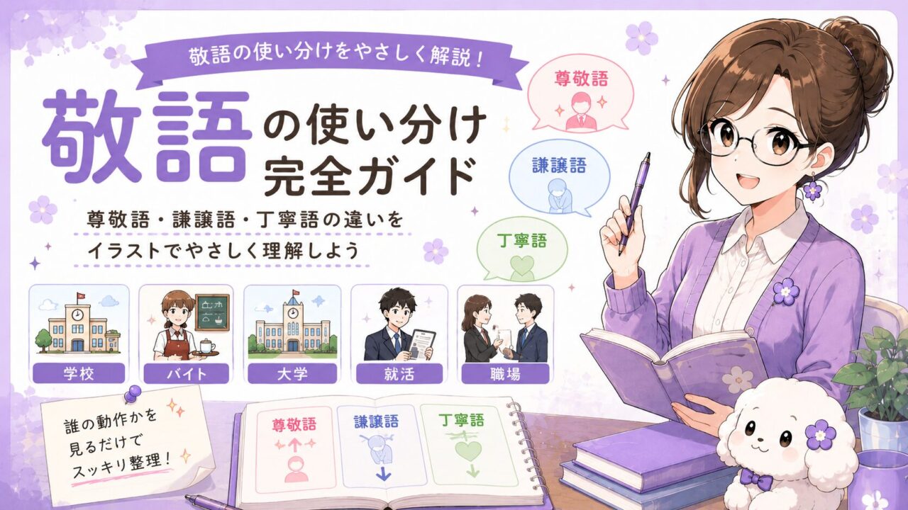 尊敬語・謙譲語・丁寧語の違いと見分け方をやさしく解説する敬語完全ガイドのアイキャッチ