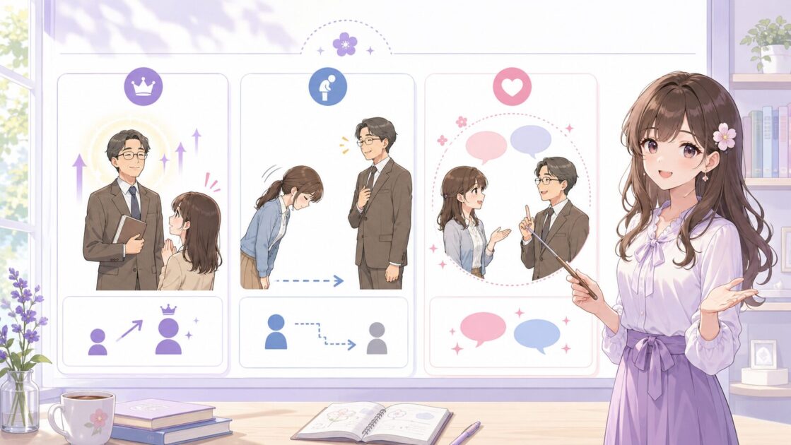 尊敬語・謙譲語・丁寧語の違いを誰の動作かで整理した比較図