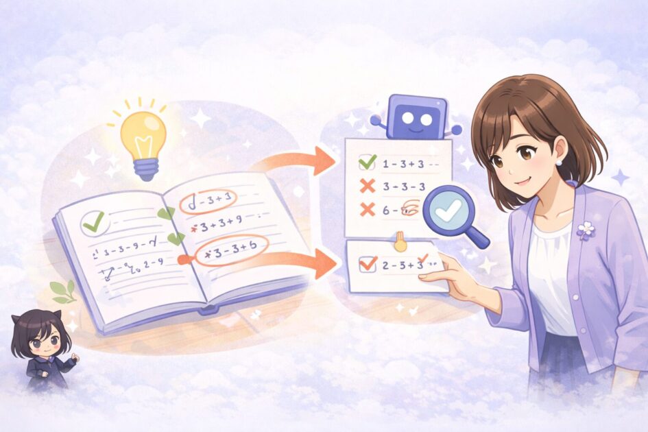 ミスの原因をAIで振り返る流れを示した図