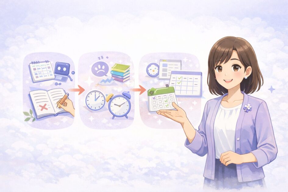 AIで勉強計画を立てる流れを示した挿絵