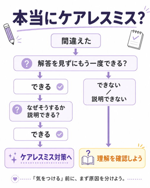 数学の間違いがケアレスミスか理解不足かを見分ける判定フローチャート