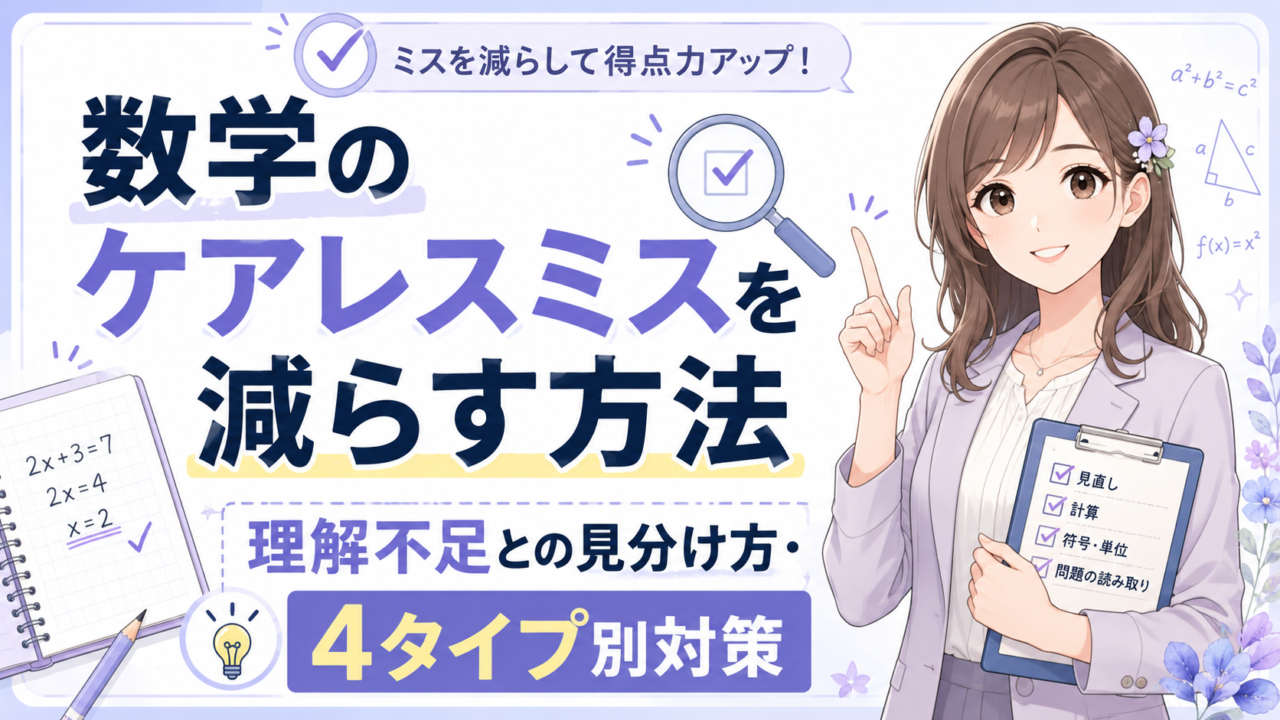 数学のケアレスミスを減らす方法と理解不足との見分け方・4タイプ別対策を紹介するアイキャッチ画像