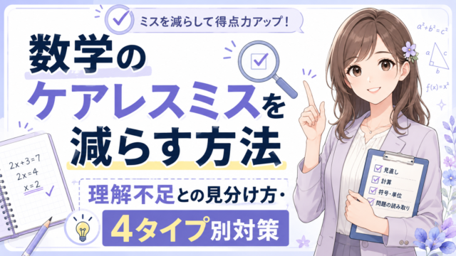 数学のケアレスミスを減らす方法と理解不足との見分け方・4タイプ別対策を紹介するアイキャッチ画像