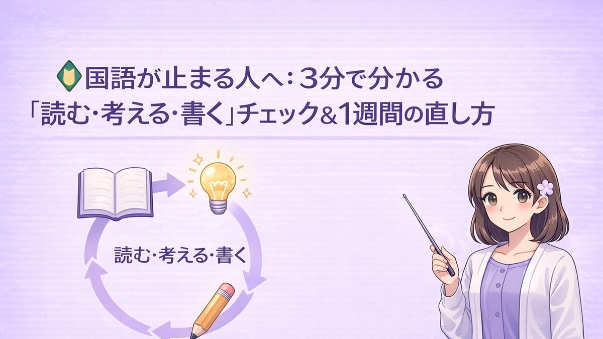国語が止まる人向けに読む・考える・書くの循環と3分チェックを示すアイキャッチ