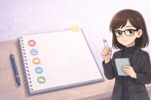 用途別ベスト5まとめへ誘導する恵子のメモ帳イメージで、迷った読者の入口になる挿絵