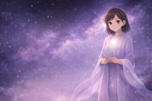 学びの締めとしてクエーサーもこあい先生が静かに問いを置く挿絵で、考える順番の大切さを示す