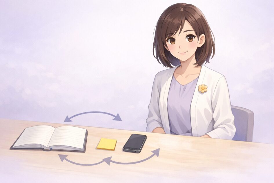 ノートの罠を避けて最小テンプレと翌日1問で学習を回すことを示す挿絵