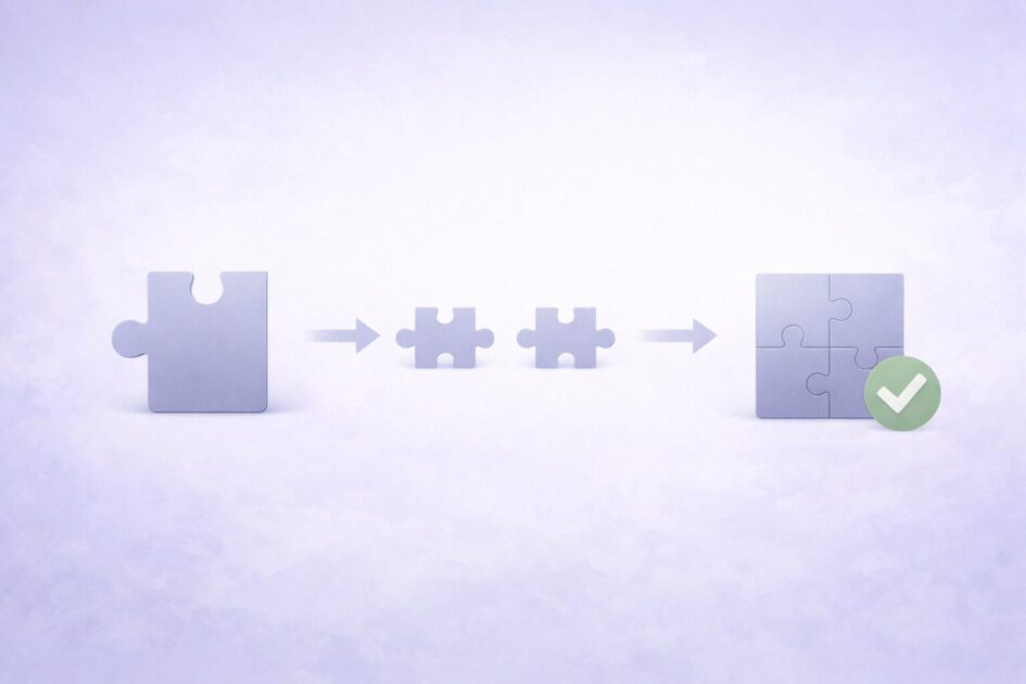 大きな問いを三つの部品に分けて思い出す手順を示す図