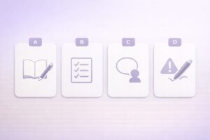 想起練習テンプレAからDをカード形式で整理し選び方を直感化した図