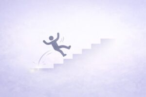 学習の段階を飛ばして失敗する飛ばし事故を示す階段図