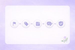 AI掻çšã®äžè¡ãŽãŒã«ããæçµãã§ãã¯ãŸã§ã®5æé ãã¢ã€ã³ã³ã§äžŠã¹ãå³