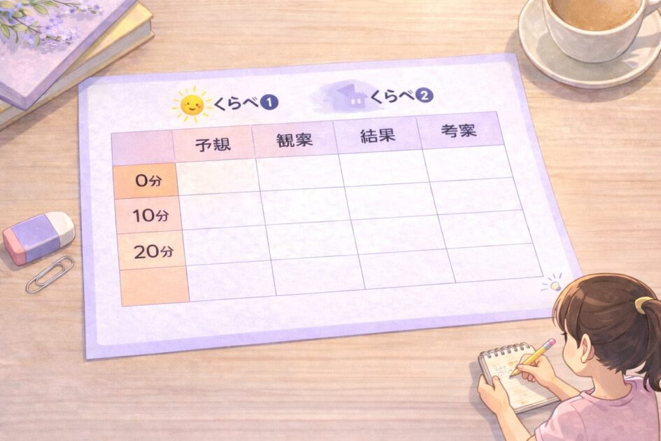 予想と結果を記録する表の見本を示す挿絵