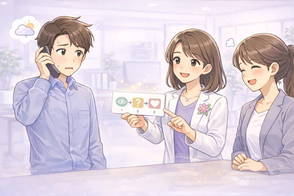 éè«ã芳å¯è³ªåäžèšè¿ãã®åã§é²ããOQRãã³ãã¬ãç€ºãæ¿çµµ