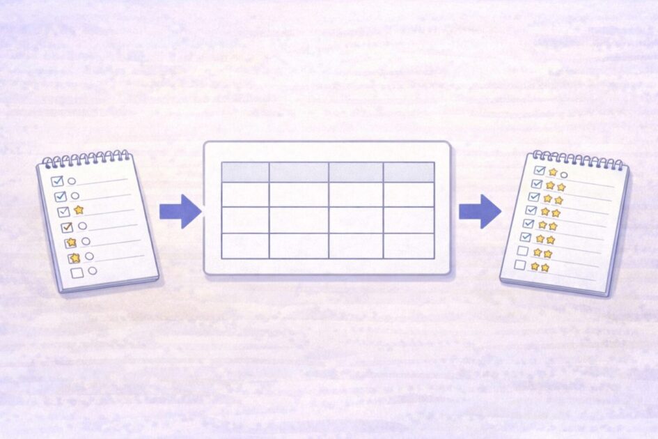 回数と当たり数を表にして見える化する例を示した図