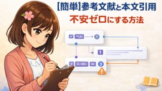 参考文献と本文引用の対応やチェック手順を図解した大学レポート向けアイキャッチ