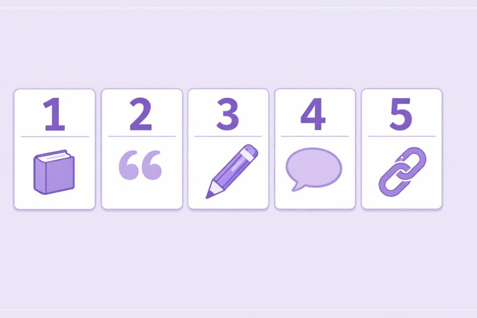 引用の手順を1から5の番号でまとめたスマホ用クイックガイド