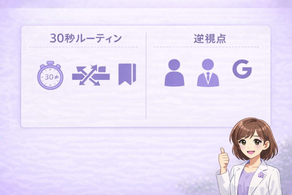 提出前30秒ルーティンと逆視点チェックをもこあい先生が案内する最終確認図