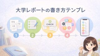 大学レポートの書き方テンプレを5ステップのアイコンで示したアイキャッチ