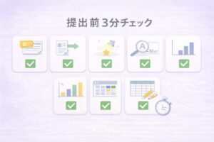 大学レポートの図表を提出前3分で確認するチェックリストを図解したイラスト