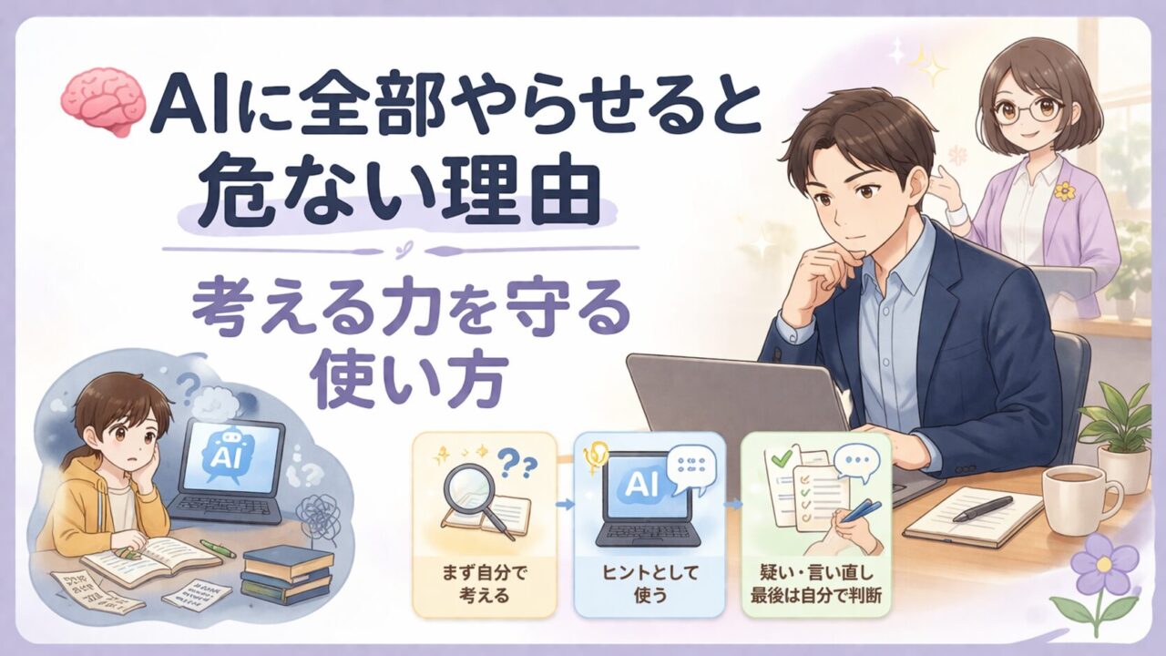 AIに全部やらせる危うさと考える力を守る使い方を示した教育向けアイキャッチ