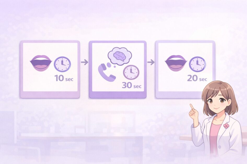 3ãã¬ãŒãºã1åã§ç·Žç¿ããæé ã10ç§30ç§20ç§ã®æµãã§ç€ºãå³