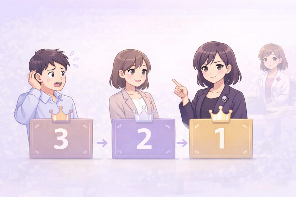 沈黙の種類をランキング風に示し短い救済フレーズで切り抜ける考え方を表した図