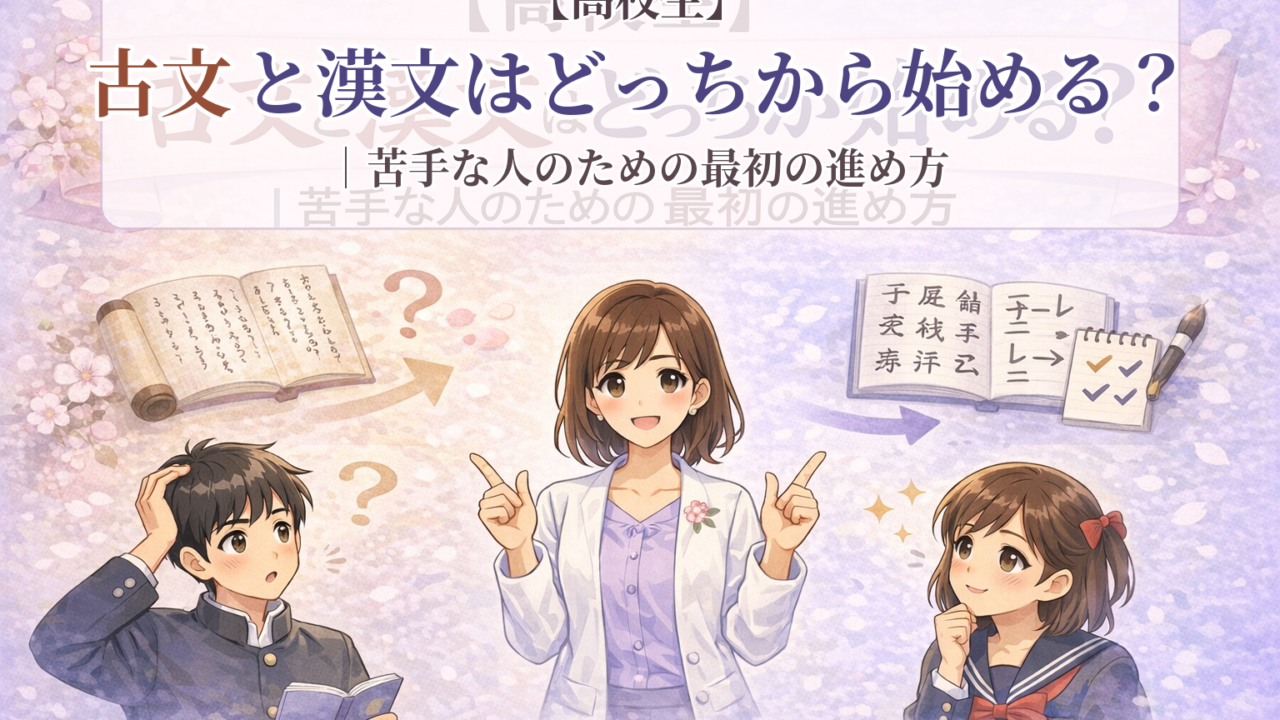古文と漢文の違いを高校生向けにやさしく整理し、どちらから始めるべきか考えるタイトル入りアイキャッチ画像