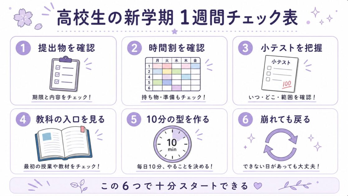 高校生の新学期1週間チェック表を1枚でまとめた保存用ミニシート